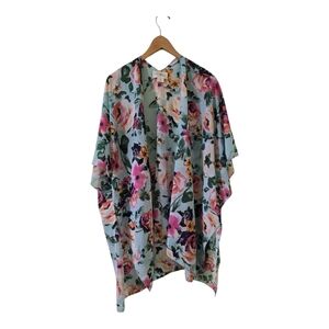 Wishful Park Floral Kimono Cardigan Open Front Sheer Cover Up Xl Lightweight